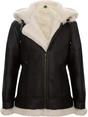 Men's Genuine Leather Sheepskin Flying Hooded Bomber B3 Aviator Pilot Jacket
