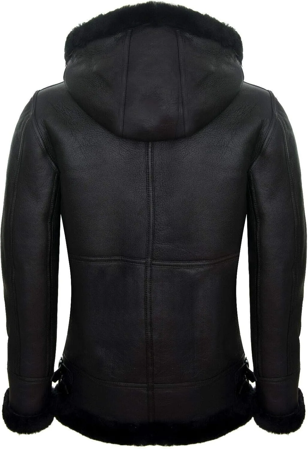 Men's Genuine Leather Sheepskin Flying Hooded Bomber B3 Aviator Pilot Jacket