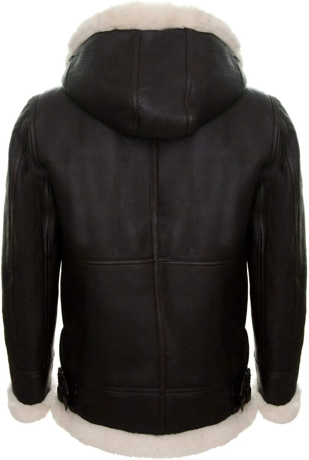 Men's Genuine Leather Sheepskin Flying Hooded Bomber B3 Aviator Pilot Jacket