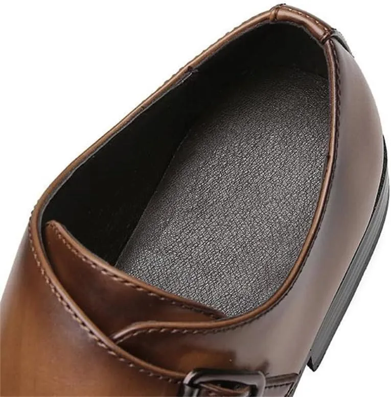 Men's Handmade British-Style Buckled Business Leather Shoes Gradient-Pedal Formal Single Shoes Suitable for Office Wedding Pointed Low-top