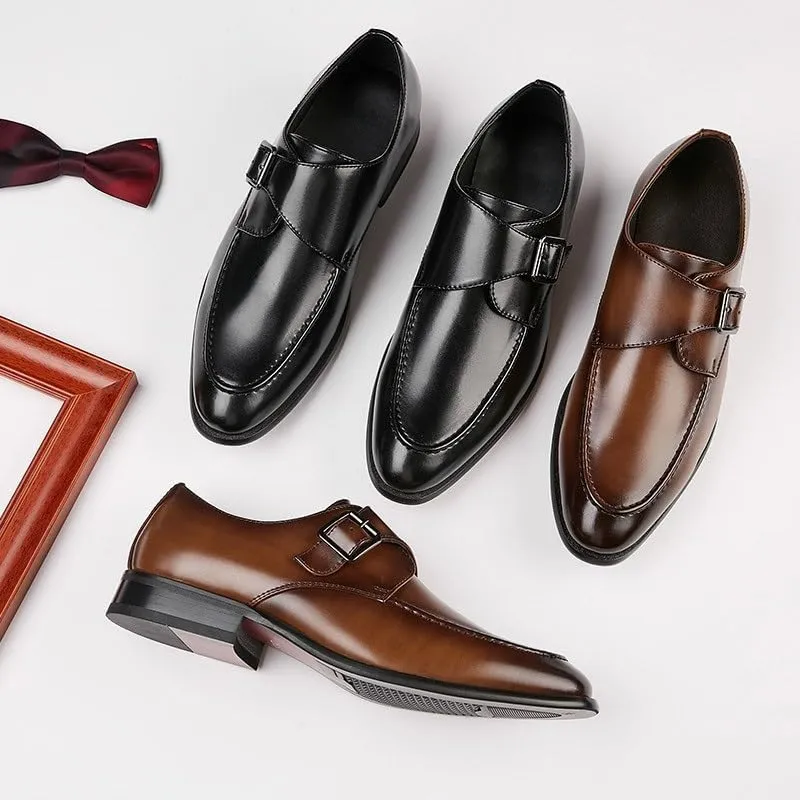 Men's Handmade British-Style Buckled Business Leather Shoes Gradient-Pedal Formal Single Shoes Suitable for Office Wedding Pointed Low-top
