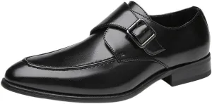 Men's Handmade British-Style Buckled Business Leather Shoes Gradient-Pedal Formal Single Shoes Suitable for Office Wedding Pointed Low-top