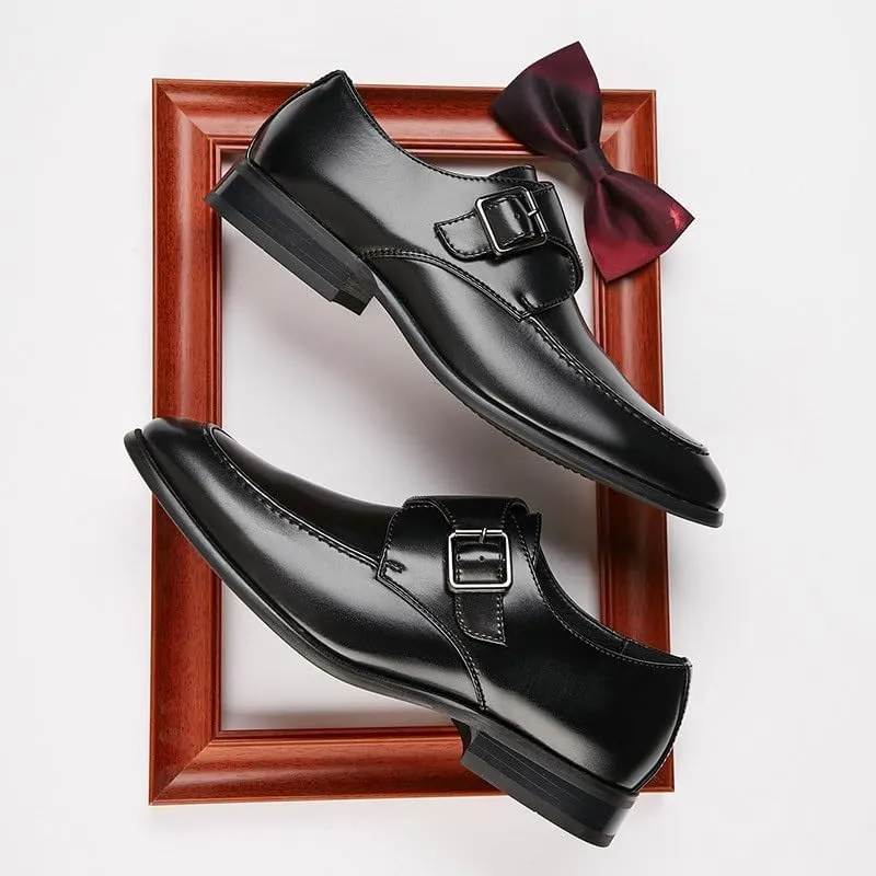 Men's Handmade British-Style Buckled Business Leather Shoes Gradient-Pedal Formal Single Shoes Suitable for Office Wedding Pointed Low-top