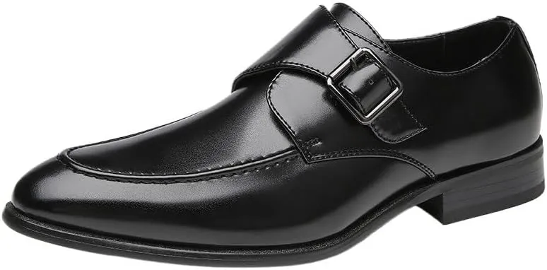 Men's Handmade British-Style Buckled Business Leather Shoes Gradient-Pedal Formal Single Shoes Suitable for Office Wedding Pointed Low-top