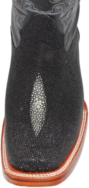 Men’s Leather Stingray Print Square Toe Black Cowboy Western Boot