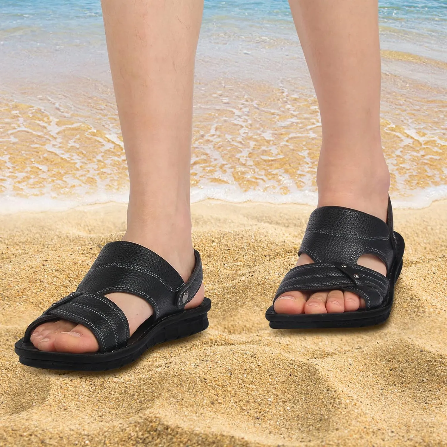 Men's Sandals 2024 Men Summer Two Wear Buckle Strap Casual Open Toe Flat Soft Bottom Breathable Shoes Sandals