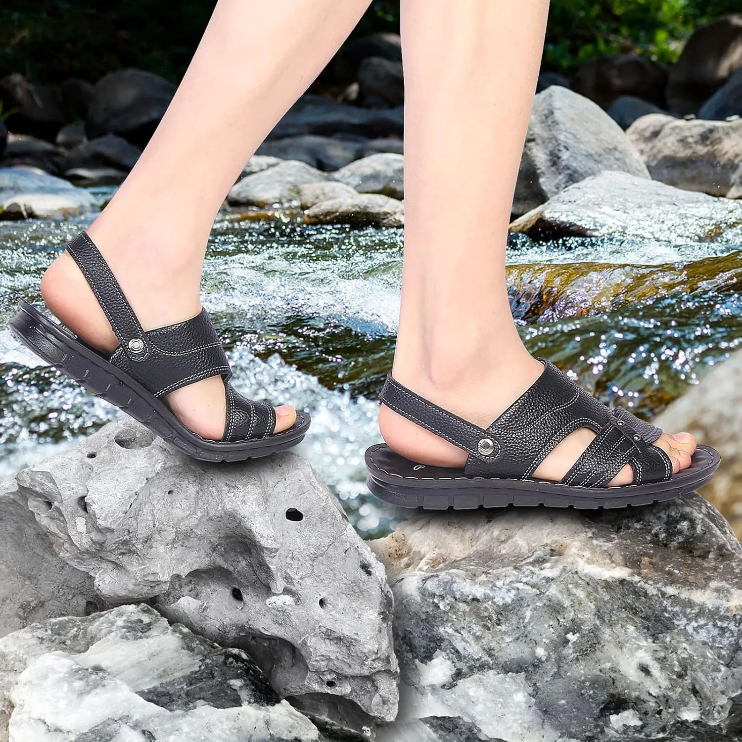 Men's Sandals 2024 Men Summer Two Wear Buckle Strap Casual Open Toe Flat Soft Bottom Breathable Shoes Sandals
