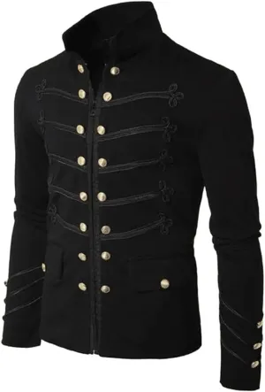 Mens Vintage Steampunk Jacket Embroidered Victorian Tailcoat Medieval Gothic Jacket Stand Up Collar Button Fly Coats