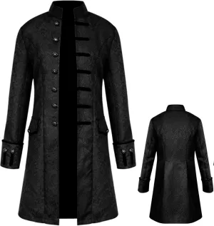 Mens Vintage Steampunk Jacket, Embroidered Victorian Tailcoat Medieval Gothic Vampire Cosplay Halloween Costume