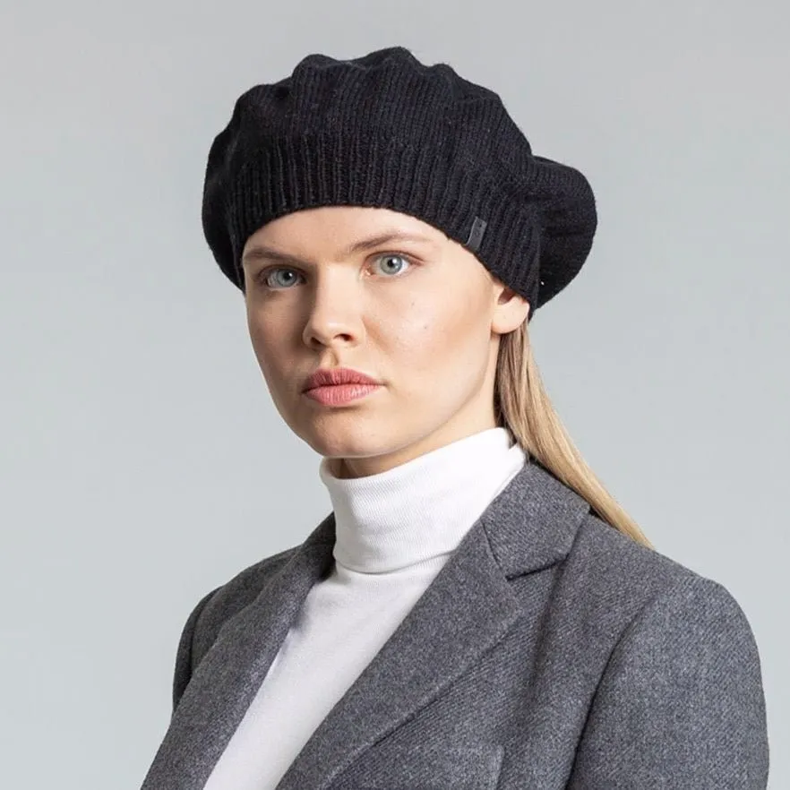 Merino Handknit Beret in Black