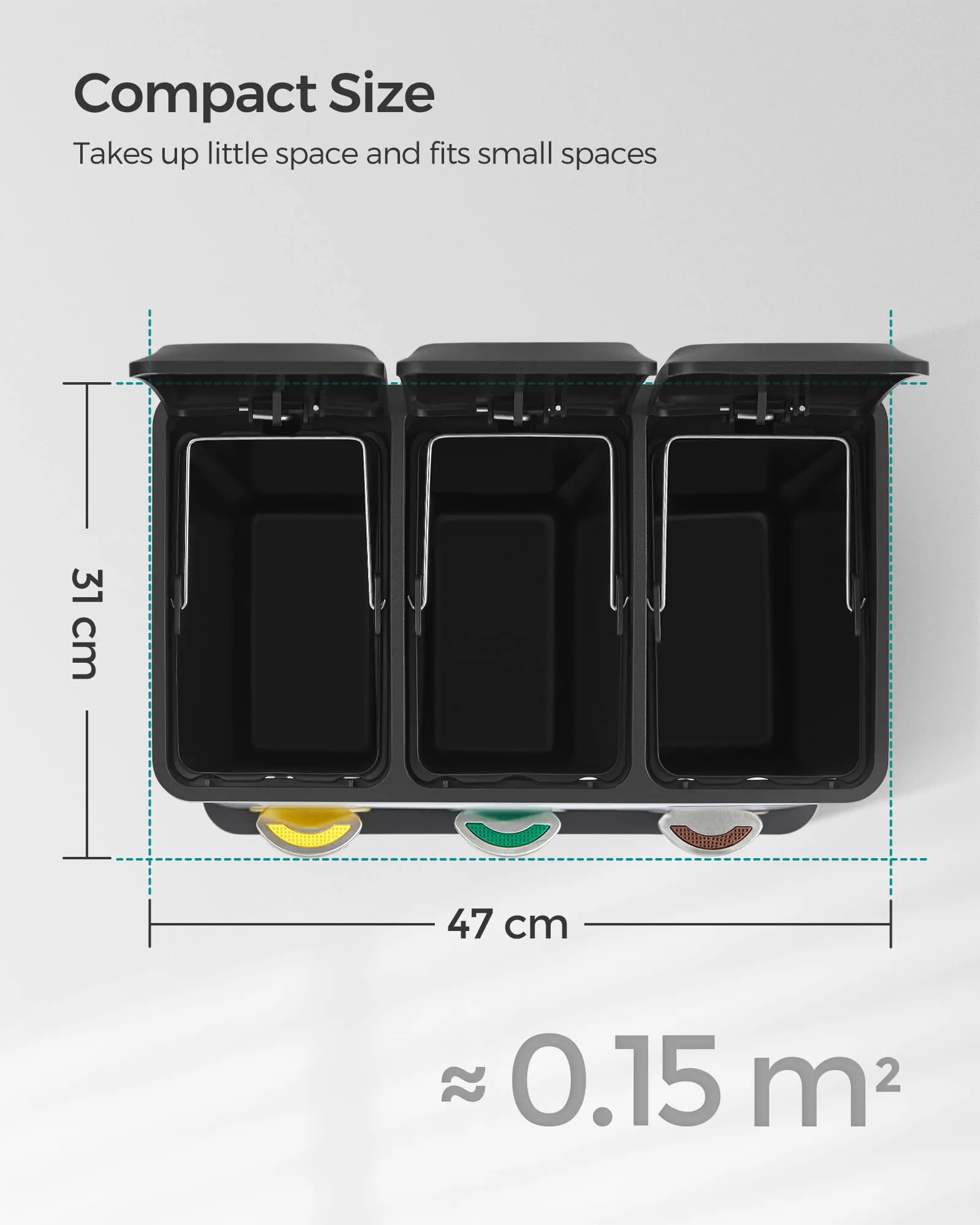 Metal Rubbish Bin 24L Grey (3 x 8L)