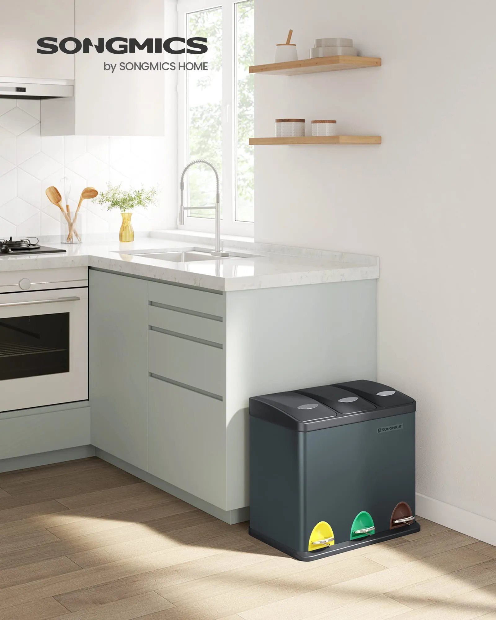 Metal Rubbish Bin 24L Grey (3 x 8L)