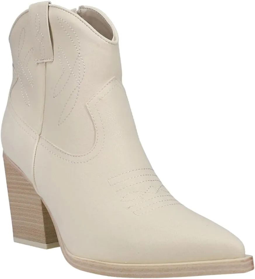 MIA Womens Sawyer Embroidered Pointed Toe Casual Boots Ankle Mid Heel 2-3" - Grey