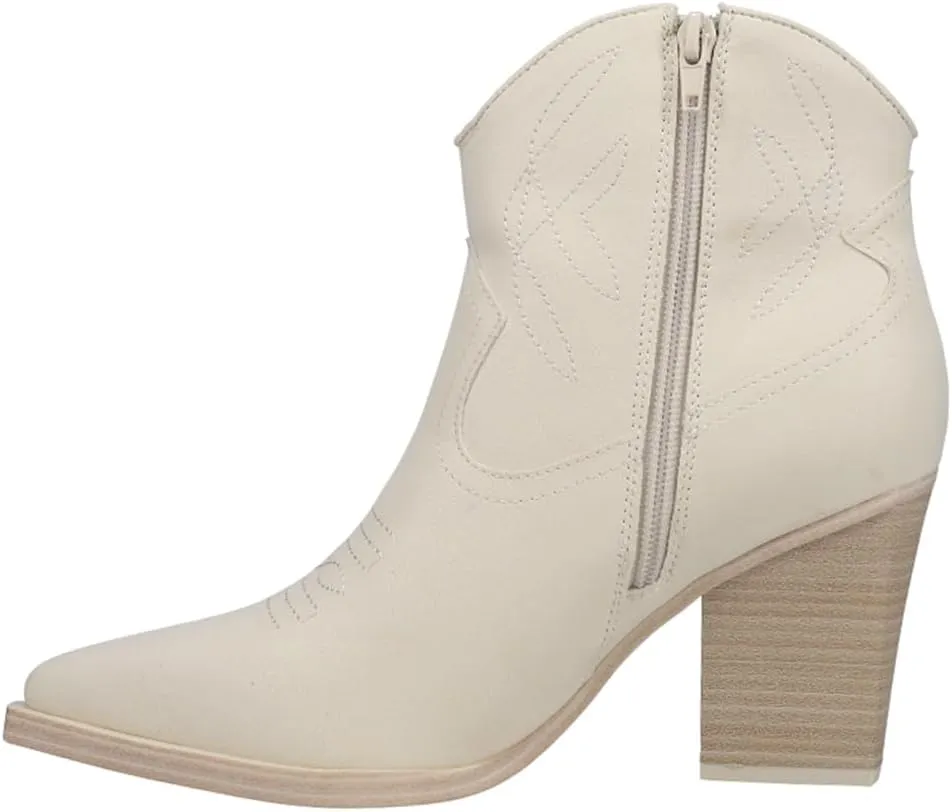 MIA Womens Sawyer Embroidered Pointed Toe Casual Boots Ankle Mid Heel 2-3" - Grey
