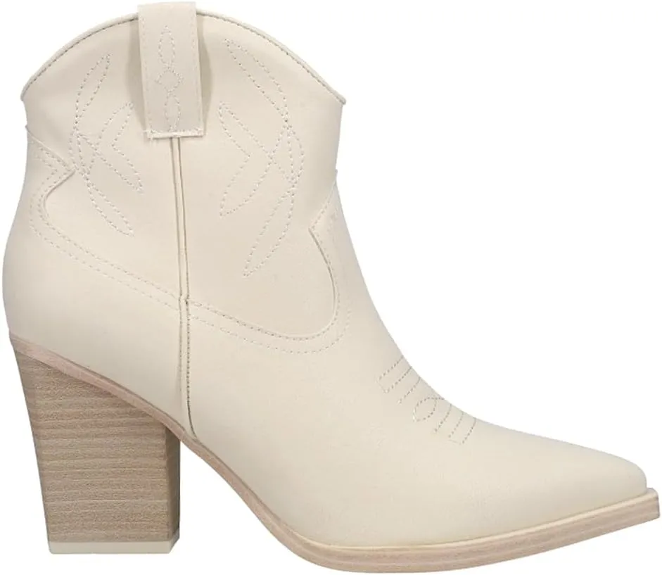 MIA Womens Sawyer Embroidered Pointed Toe Casual Boots Ankle Mid Heel 2-3" - Grey