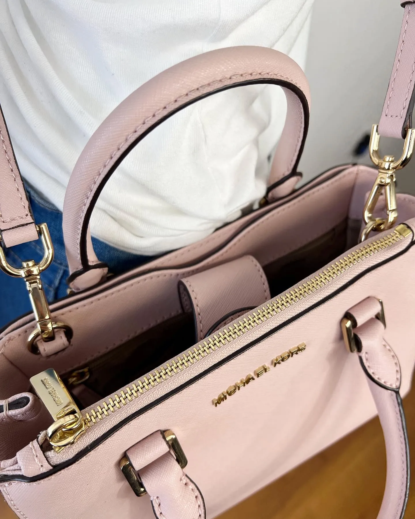 MICHAEL KORS GIBSON LEATHER SATCHEL CROSSBODY IN SOFT PINK