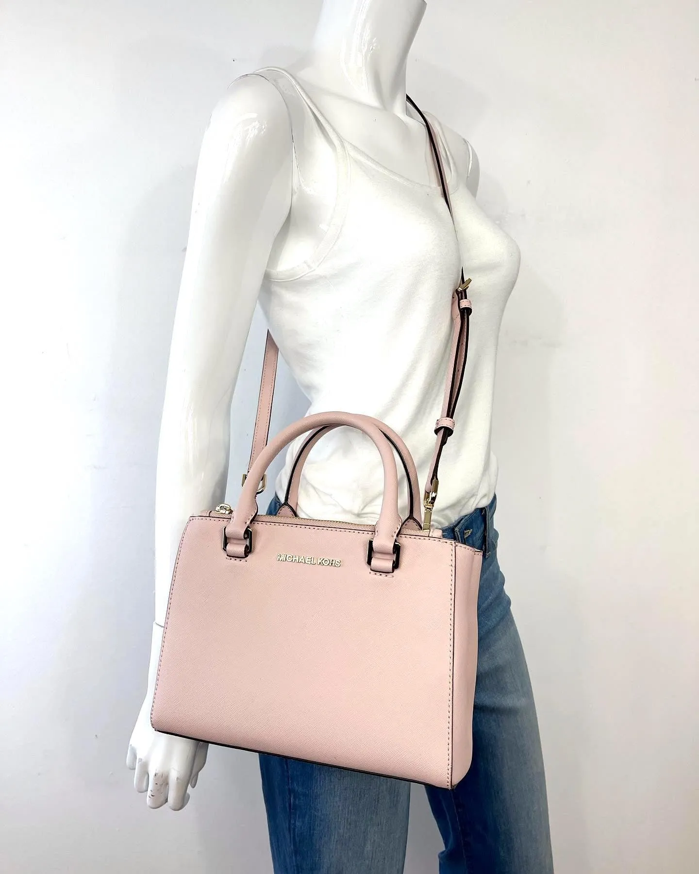 MICHAEL KORS GIBSON LEATHER SATCHEL CROSSBODY IN SOFT PINK