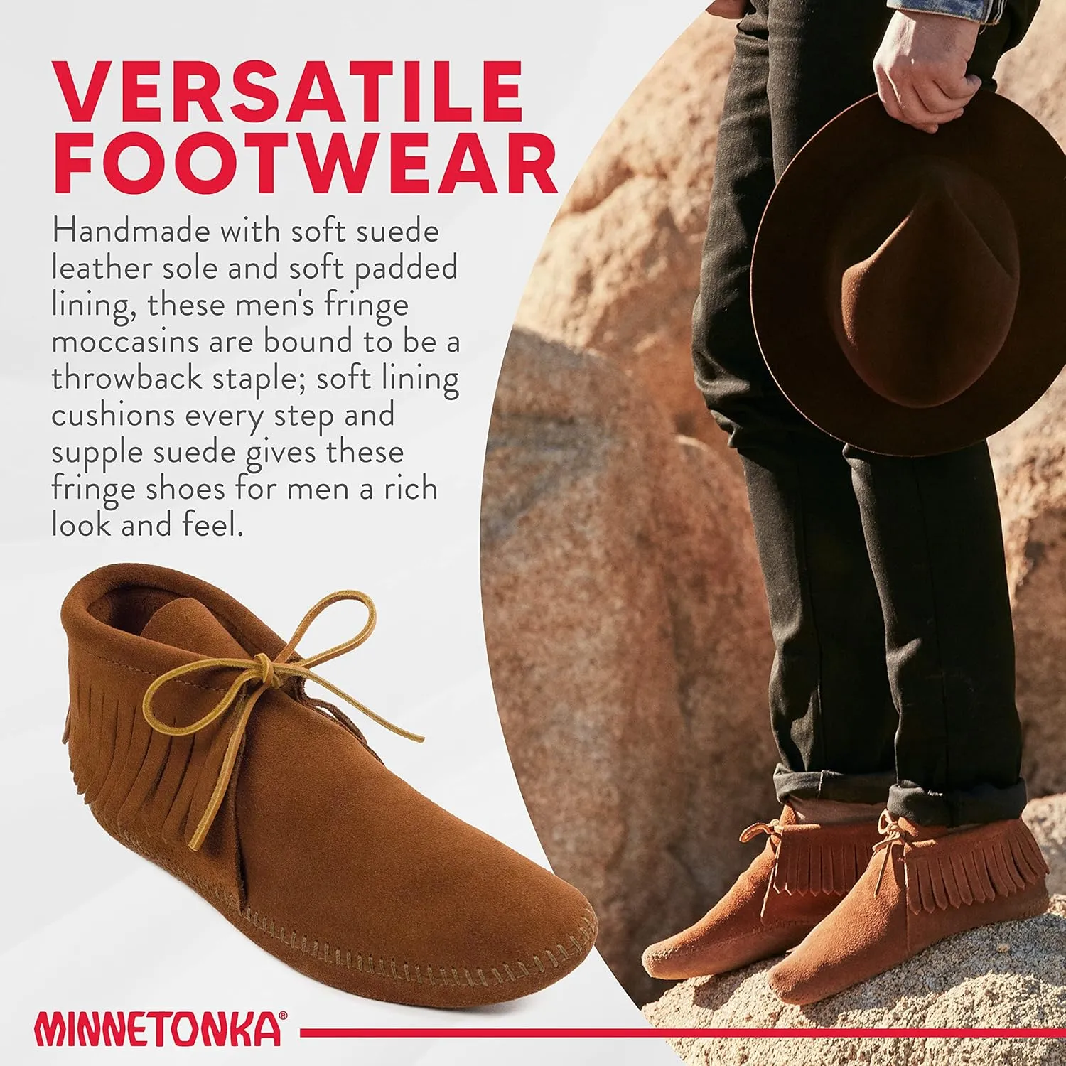 Minnetonka Men's Classic Fringe Moccasin Boot