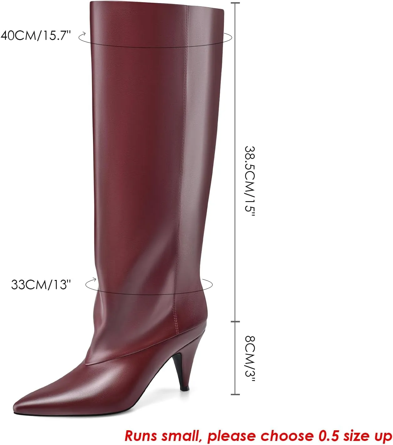 MIRAAZZURRA Womens Knee High Boots Pointed Toe Slouchy Boots for Women Wide Calf Cone Heel Pull on Boots