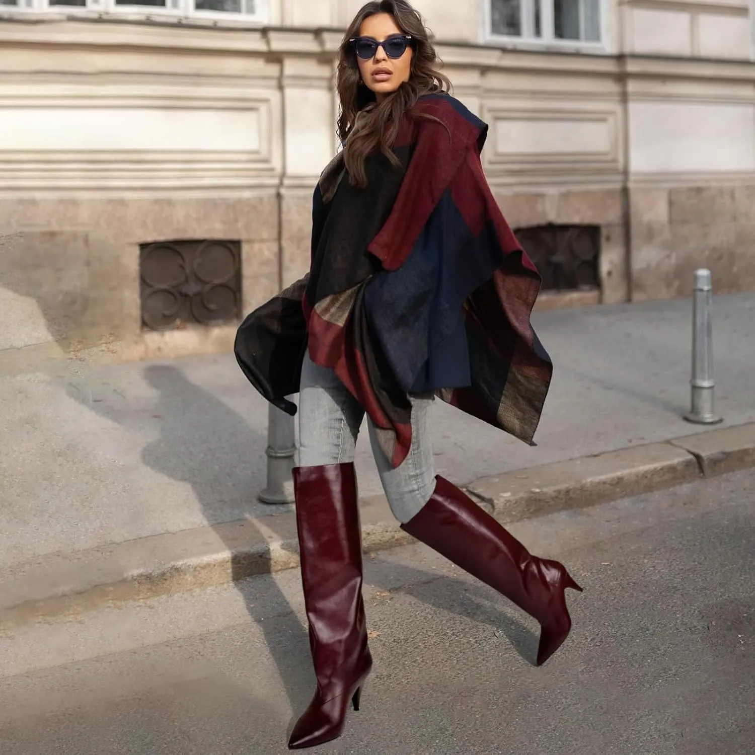 MIRAAZZURRA Womens Knee High Boots Pointed Toe Slouchy Boots for Women Wide Calf Cone Heel Pull on Boots