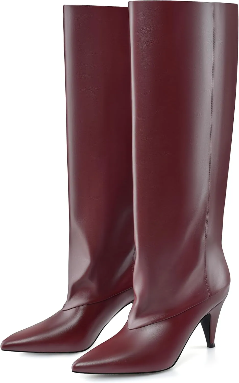 MIRAAZZURRA Womens Knee High Boots Pointed Toe Slouchy Boots for Women Wide Calf Cone Heel Pull on Boots