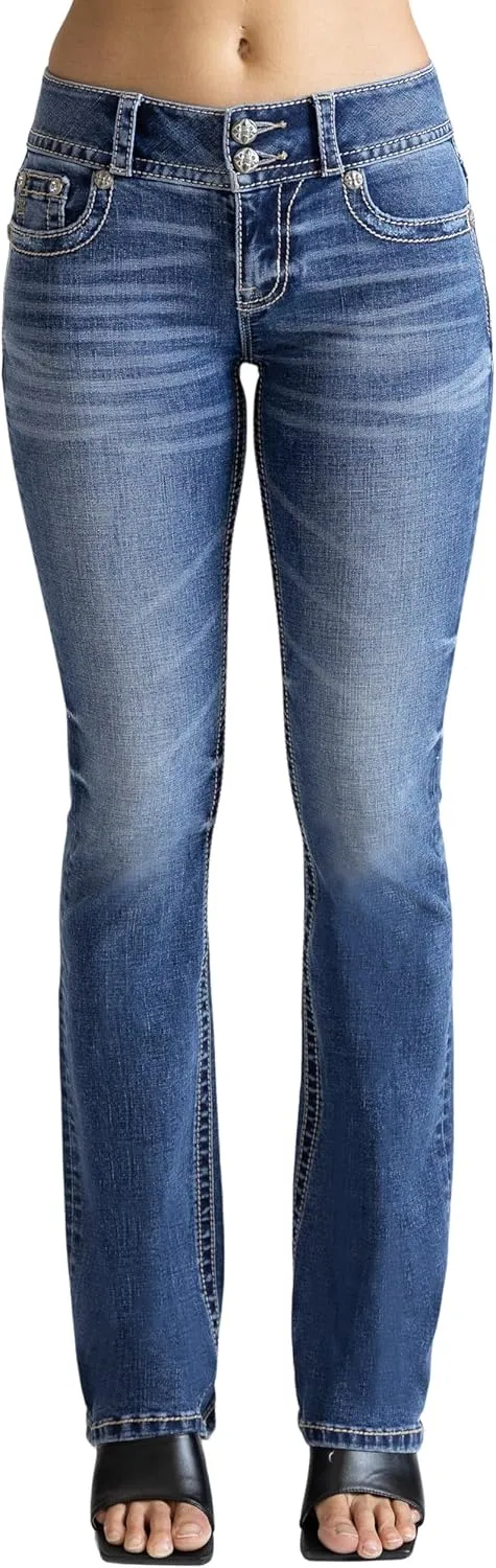 Miss Me Women's Nova Jane Thick Stitch Mid-Rise Bootcut Jeans