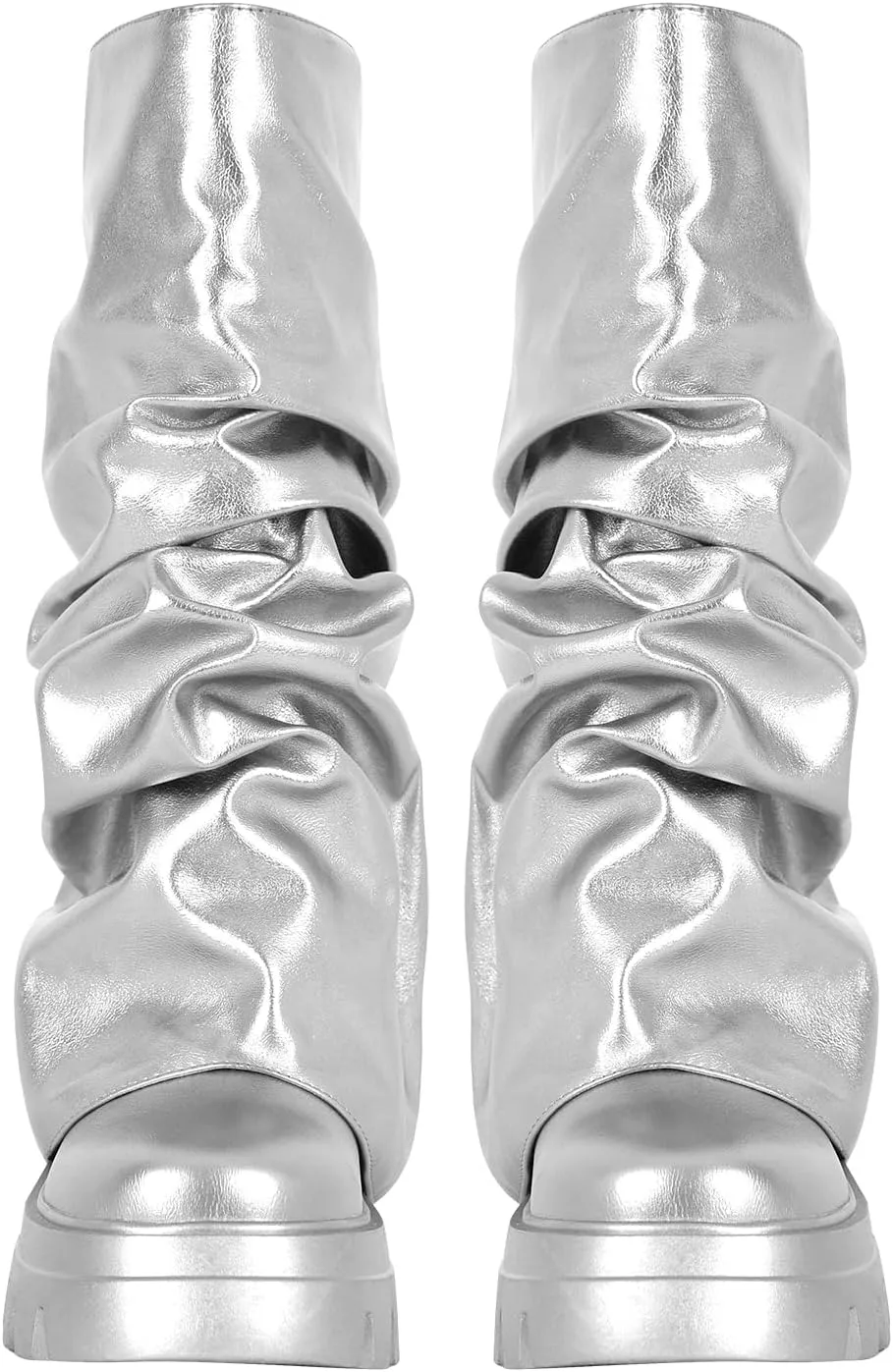 MissHeel Slouchy Metallic Platform Booties Fold Over