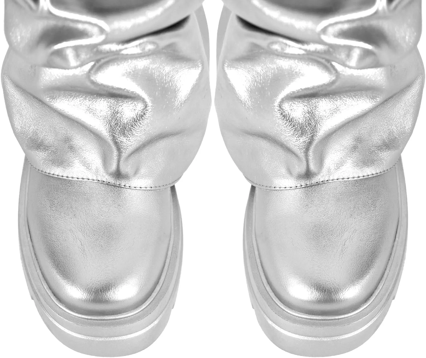 MissHeel Slouchy Metallic Platform Booties Fold Over