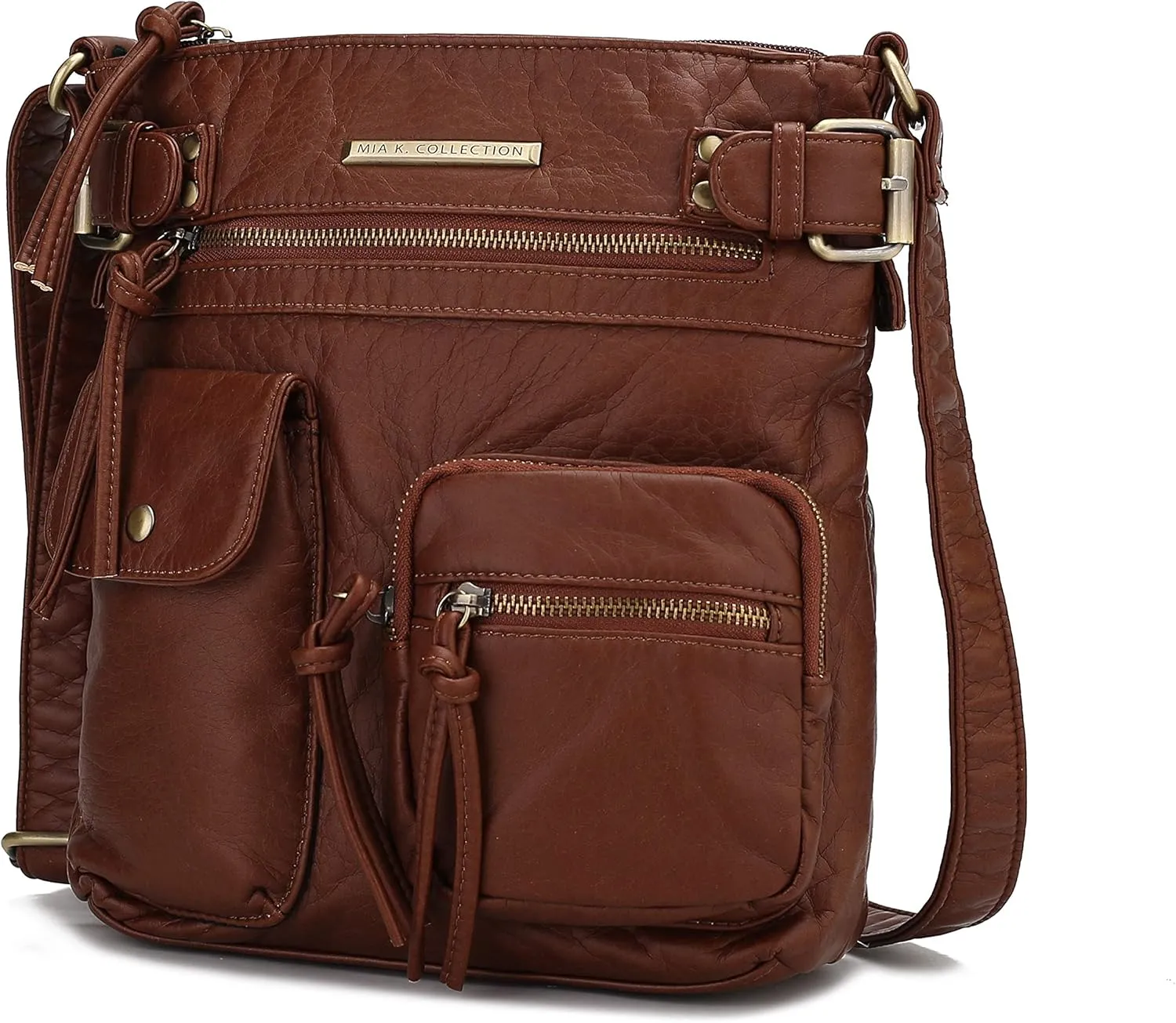 MKF Crossbody Bag for Women: PU Leather Tote Shoulder Bag, Soft Slouchy Handbag Purse, Lady Multi Pocket Pocketbook