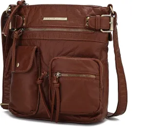 MKF Crossbody Bag for Women: PU Leather Tote Shoulder Bag, Soft Slouchy Handbag Purse, Lady Multi Pocket Pocketbook
