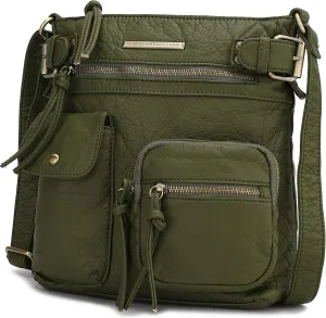 MKF Crossbody Bag for Women: PU Leather Tote Shoulder Bag, Soft Slouchy Handbag Purse, Lady Multi Pocket Pocketbook