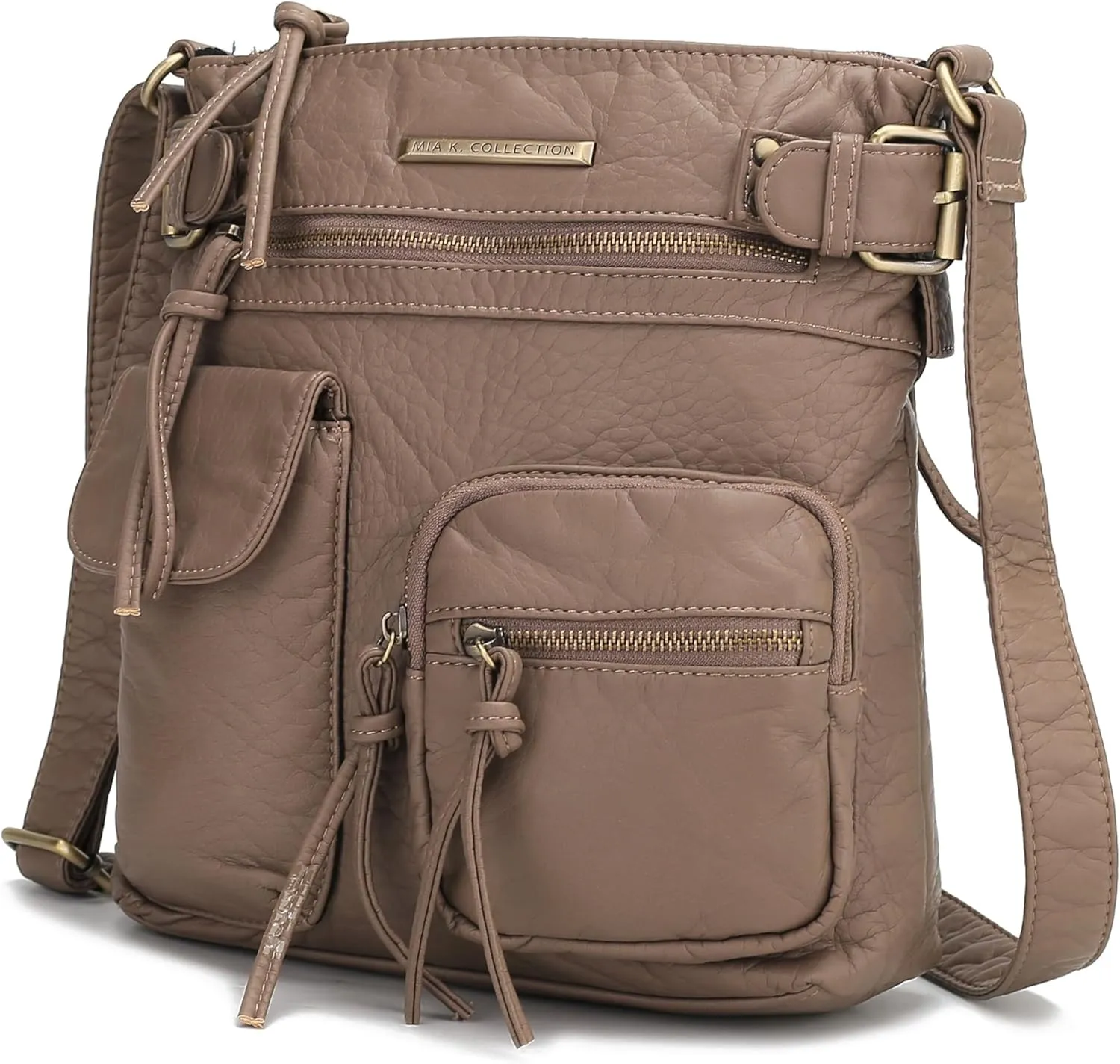 MKF Crossbody Bag for Women: PU Leather Tote Shoulder Bag, Soft Slouchy Handbag Purse, Lady Multi Pocket Pocketbook