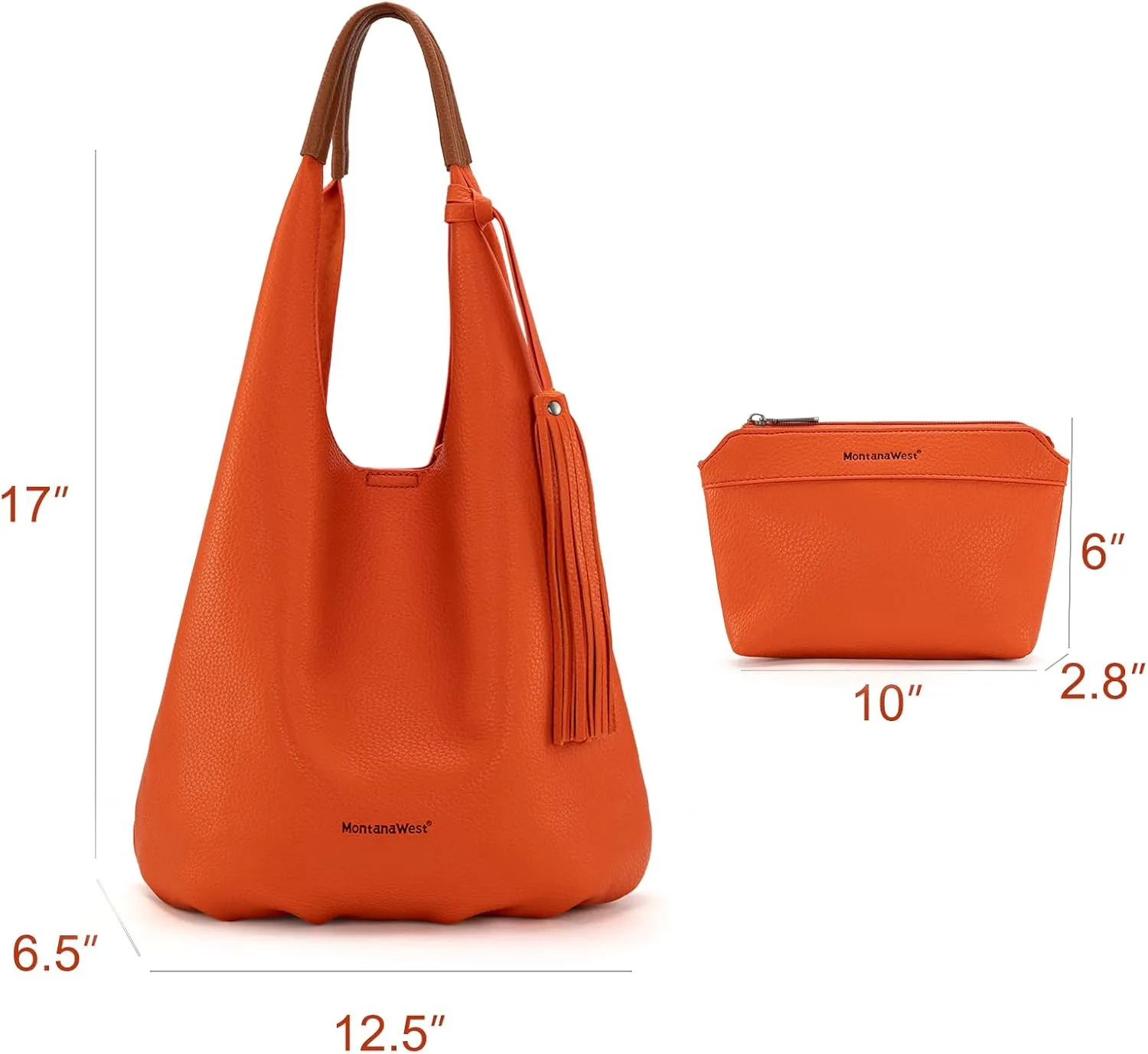 Montana West Hobo Bags for Women Slouchy Handbags 2PCS Tassels Shoulder Bag with Comestic Bag