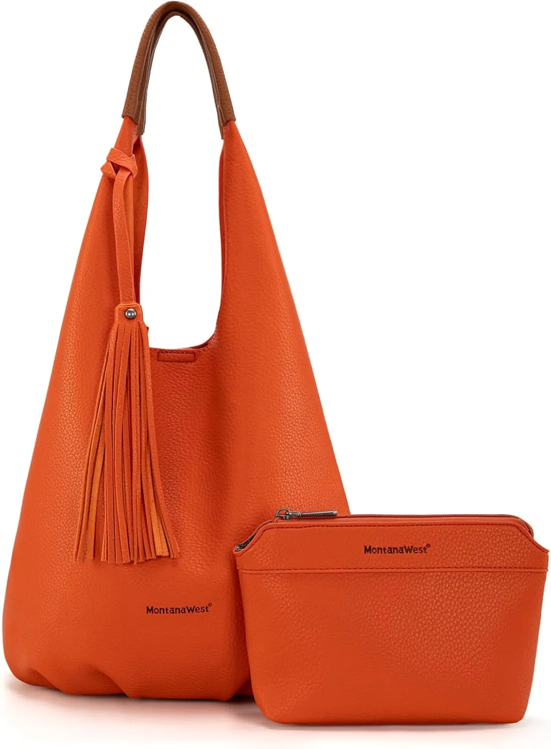 Montana West Hobo Bags for Women Slouchy Handbags 2PCS Tassels Shoulder Bag with Comestic Bag