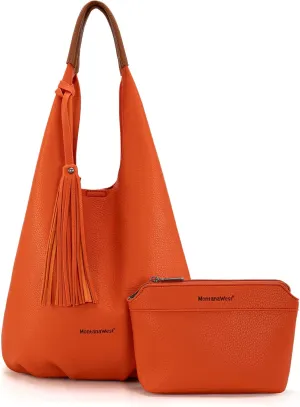 Montana West Hobo Bags for Women Slouchy Handbags 2PCS Tassels Shoulder Bag with Comestic Bag