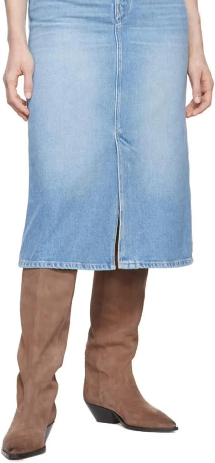 MOOMMO Women Suede Cowboy Knee High Boots Slouch Low Thick Heel Pointed Toe Long Western Boots Wide Calf Pull On Tall Riding Boots Cowgirl Pleated Chunky Heel Dress Boots Casual 4-11 M US