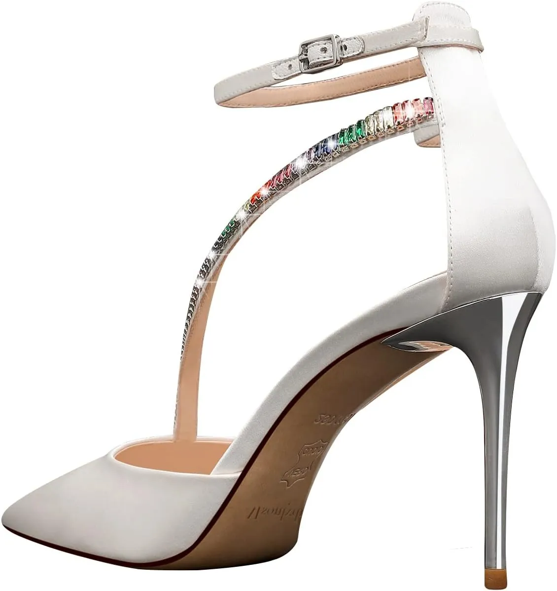 MSONLYDN Leather Pumps Dress Women Pumps Comfortable Ankle Closed Heel Zipper T Strap Stiletto 3.35 inch