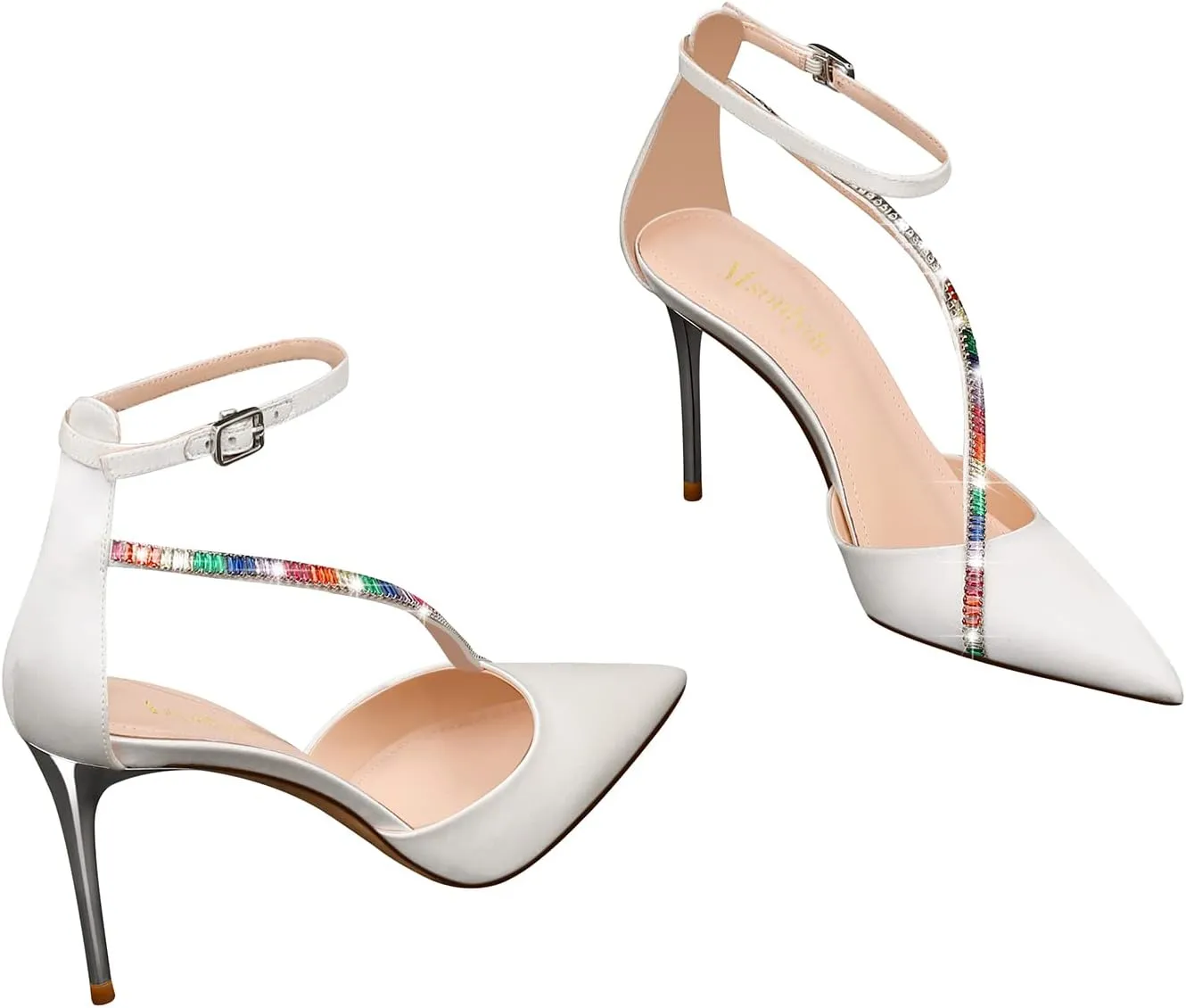 MSONLYDN Leather Pumps Dress Women Pumps Comfortable Ankle Closed Heel Zipper T Strap Stiletto 3.35 inch