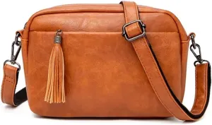 Mudono Shoulder Bag for Women Vintage Crossbody Purse Lightweight PU Leather Messenger Satchel Roomy Pocketbooks with Tassel