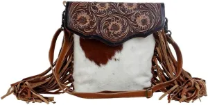 Myra Bag female Blossom Hand-Tooled Bag Upcycled Cotton & Cowhide Leather S-2855