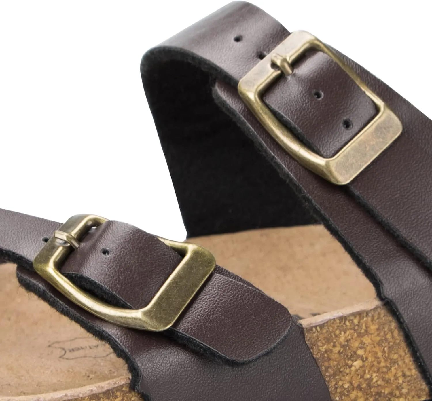 mysoft Women's Cork Footbed Sandals Double Adjustable Buckle Slide Sandals Slip On Walking Summer Shoes