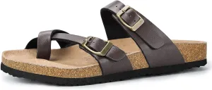 mysoft Women's Cork Footbed Sandals Double Adjustable Buckle Slide Sandals Slip On Walking Summer Shoes