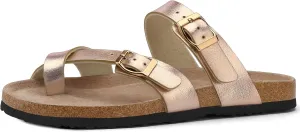 mysoft Women's Cork Footbed Sandals Double Adjustable Buckle Slide Sandals Slip On Walking Summer Shoes