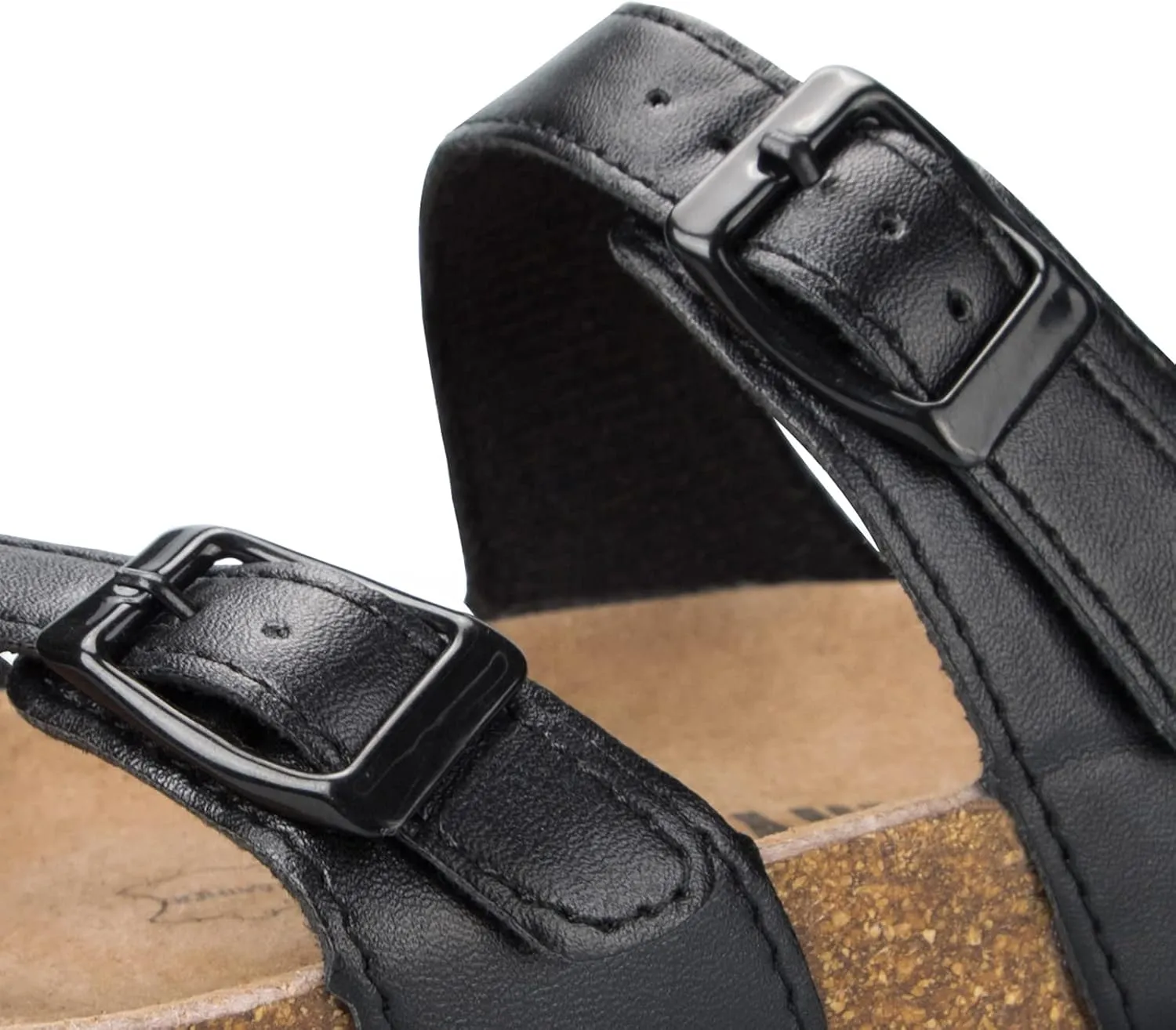 mysoft Women's Cork Footbed Sandals Double Adjustable Buckle Slide Sandals Slip On Walking Summer Shoes