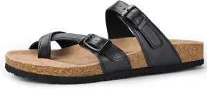 mysoft Women's Cork Footbed Sandals Double Adjustable Buckle Slide Sandals Slip On Walking Summer Shoes