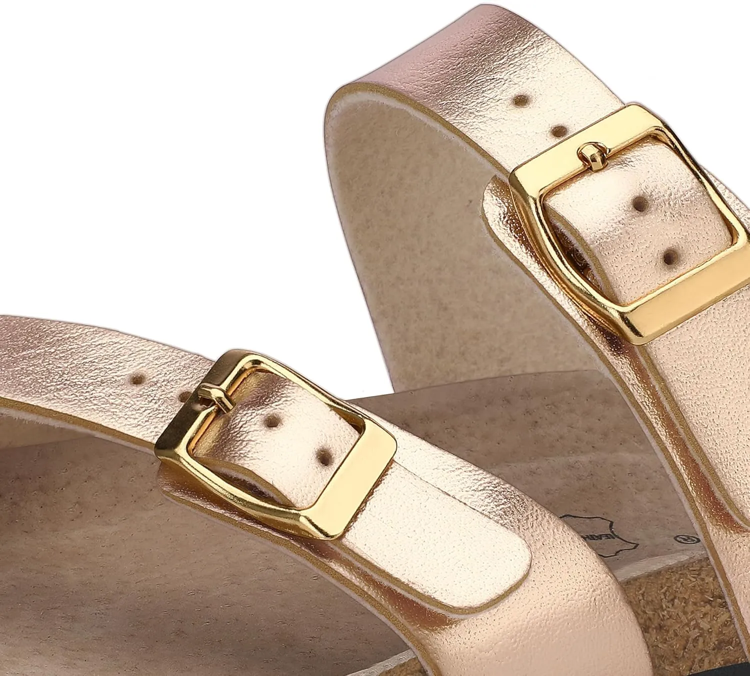 mysoft Women's Cork Footbed Sandals Double Adjustable Buckle Slide Sandals Slip On Walking Summer Shoes