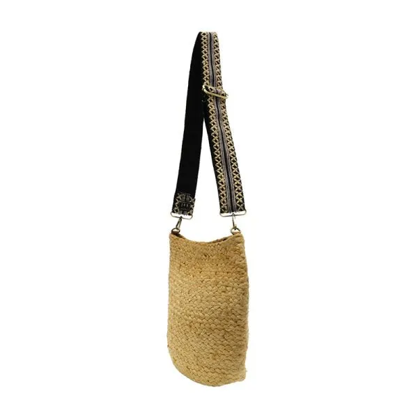 Natural Sonny W/EMB Guitar Strap Jute Crossbody Bucket Bag