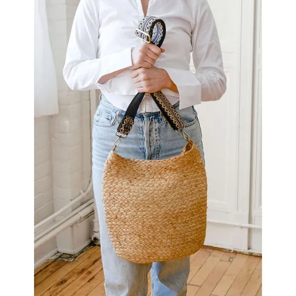 Natural Sonny W/EMB Guitar Strap Jute Crossbody Bucket Bag