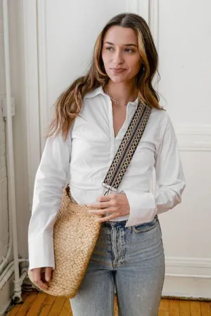 Natural Sonny W/EMB Guitar Strap Jute Crossbody Bucket Bag