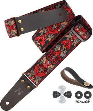 Nefelibata Guitar Strap, 2" Jacquard Embroidery Guitar Straps, Full Grain Leather Ends with Hidden Pocket, for Bass, Electric and Acoustic Guitars, Strap Button, Strap Locks and Guitar Picks